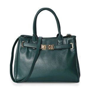Green Faux Leather Satchel Bag Detachable Strap